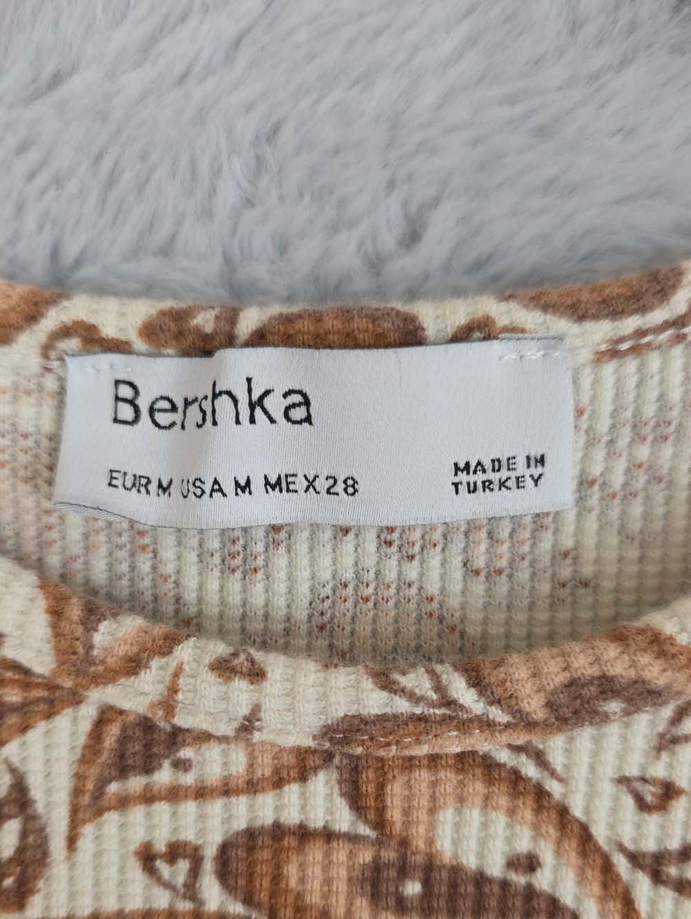 Bershka Brown Cream Paisley Crop Tank Top Ribbed Sleeveless Women's Medium - Picture 2 of 5